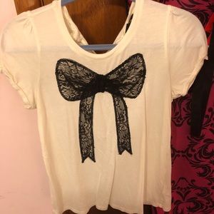 Lace Bow Short Sleeve Blouse. Never Worn